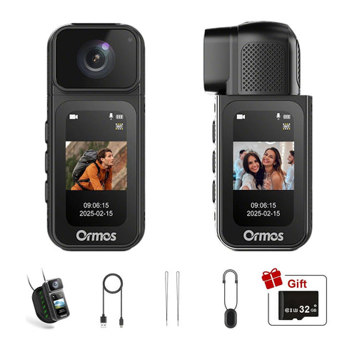 Ormos Mini Action Camera With 180 Degree Rotating Lens - 2.7K Ultra HD