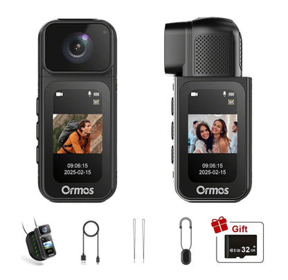 Ormos Mini Action Camera With 180 Degree Rotating Lens - 2.7K Ultra HD