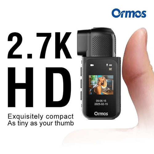 Ormos Mini Action Camera With 180 Degree Rotating Lens - 2.7K Ultra HD