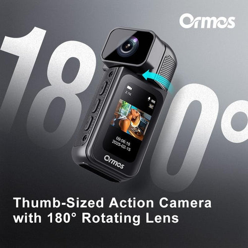 Ormos Mini Action Camera With 180 Degree Rotating Lens - 2.7K Ultra HD