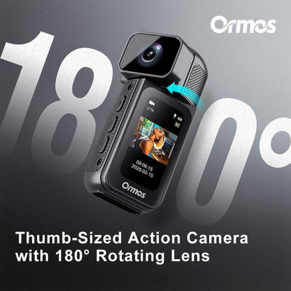 Ormos Mini Action Camera With 180 Degree Rotating Lens - 2.7K Ultra HD